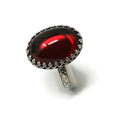 18x13mm Garnet Red Czech Glass 925 Antique Sterling Silver Ring by Salish Sea Inspirations - image3